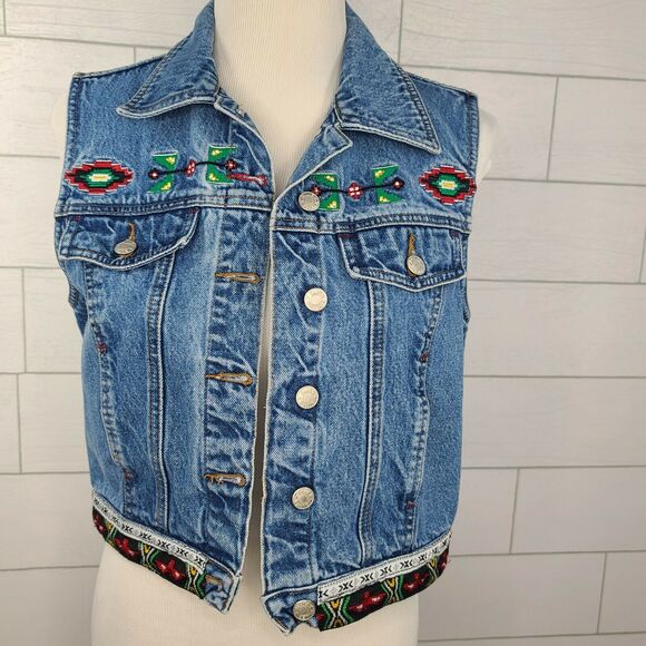 Baccini Blue Denim Vest with Embroidered Details - Picture 3 of 12
